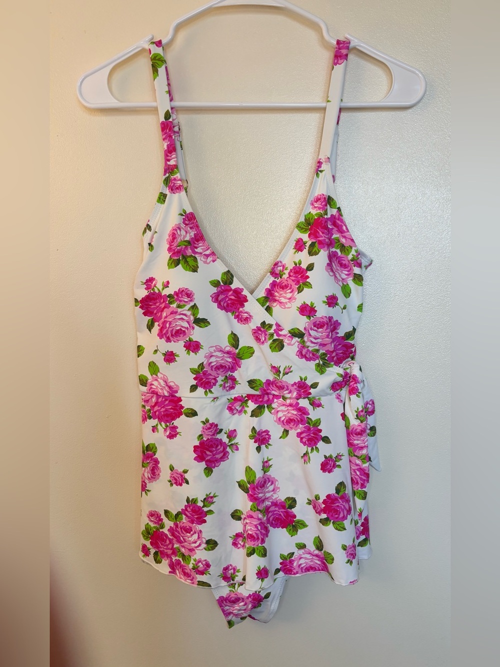 Betsey Johnson White One-Piece Swimsuit with Pink Rose Print NWT